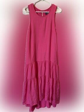 Maeve Anthropologie Pink Tiered Midi Dress Sleeveless Flowy Small
